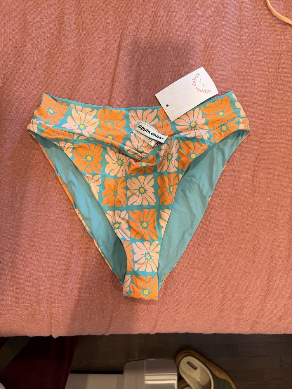 Dippin' Daisy's Aqua Bikini Bottoms with Orange & Cream Daisies